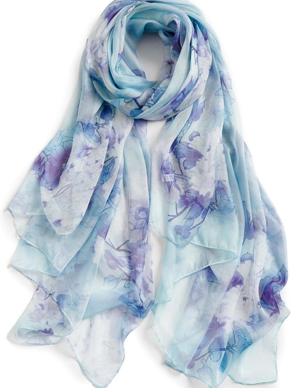 Luxurious 100% Mulberry Silk Floral Scarf, Lightweight 69'' x 43'' Shawl Wrap